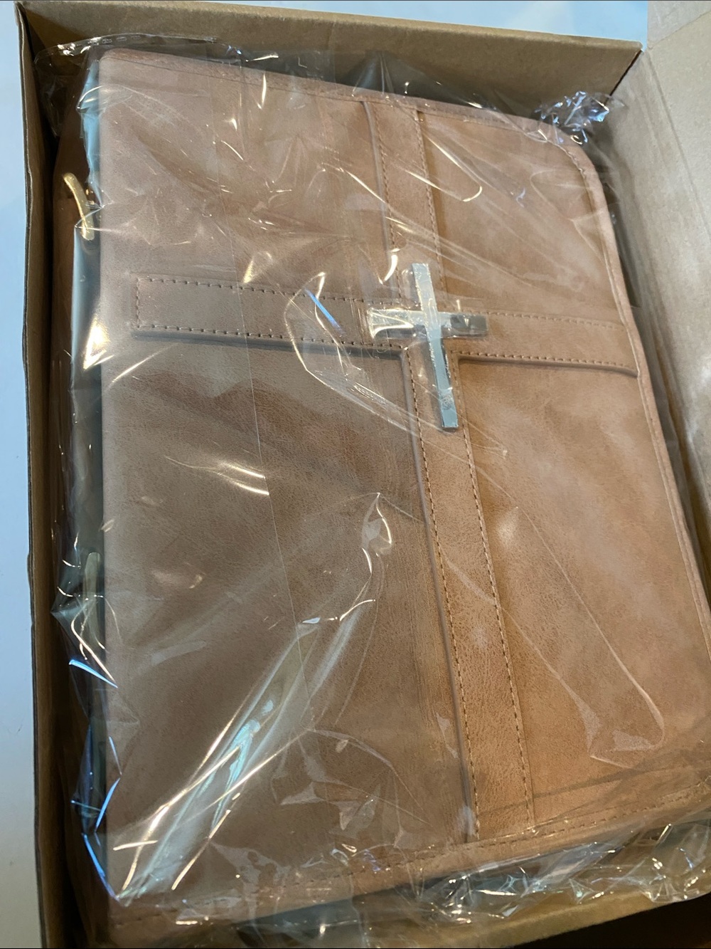 NIB Large Light Brown Vegan Leather Bible Cover